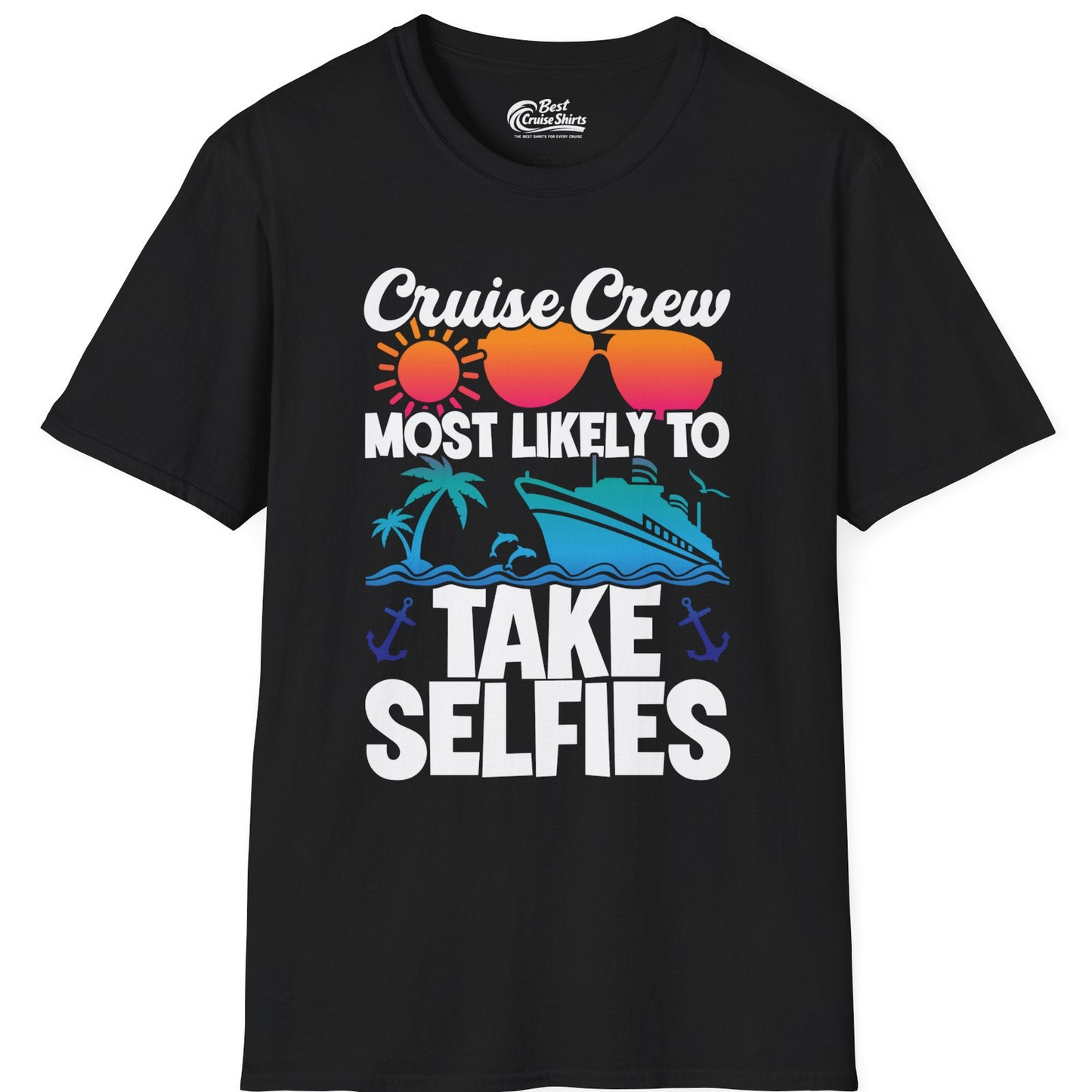 Cruise Crew Most Likely To Take Selfies Tropical Group Shirt — T-Shirt T-Shirt – Black – Best Cruise Shirts
