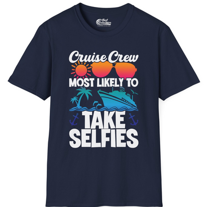 Cruise Crew Most Likely To Take Selfies Tropical Group Shirt — T-Shirt T-Shirt – Navy – Best Cruise Shirts