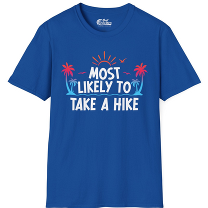 Most Likely To Take A Hike Tropical Palm Trees Sunrise Hiking Shirt — T-Shirt T-Shirt – Royal – Best Cruise Shirts