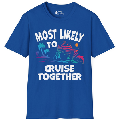 Most Likely To Cruise Together Tropical Sunset Dolphin Shirt — T-Shirt T-Shirt – Royal – Best Cruise Shirts