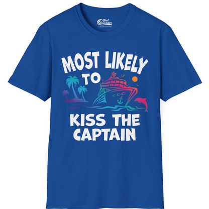 Most Likely To Kiss The Captain Funny Tropical Cruise Shirt — T-Shirt T-Shirt – Royal – Best Cruise Shirts
