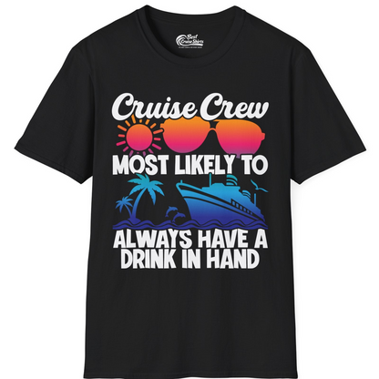 Cruise Crew Funny Drinking Tropical Sunset Ombre Party Shirt — T-Shirt T-Shirt – Black – Best Cruise Shirts