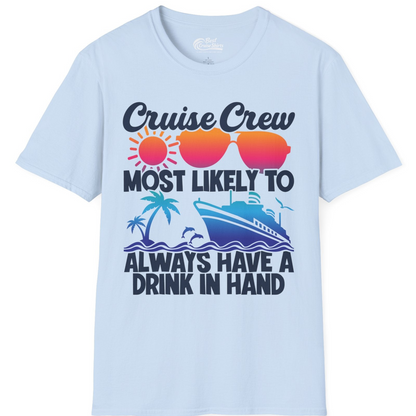 Cruise Crew Funny Drinking Tropical Sunset Ombre Party Shirt — T-Shirt T-Shirt – Light Blue – Best Cruise Shirts