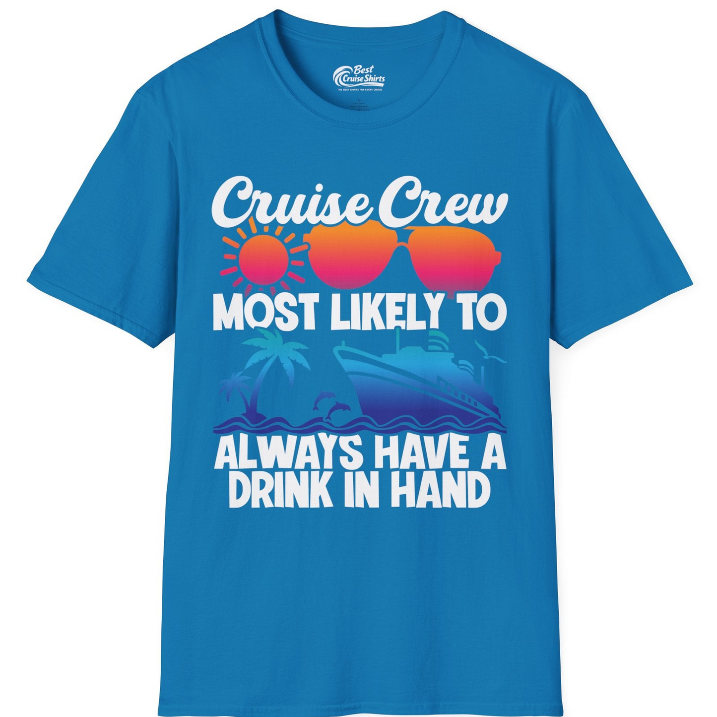 Cruise Crew Funny Drinking Tropical Sunset Ombre Party Shirt — T-Shirt T-Shirt – Sapphire – Best Cruise Shirts