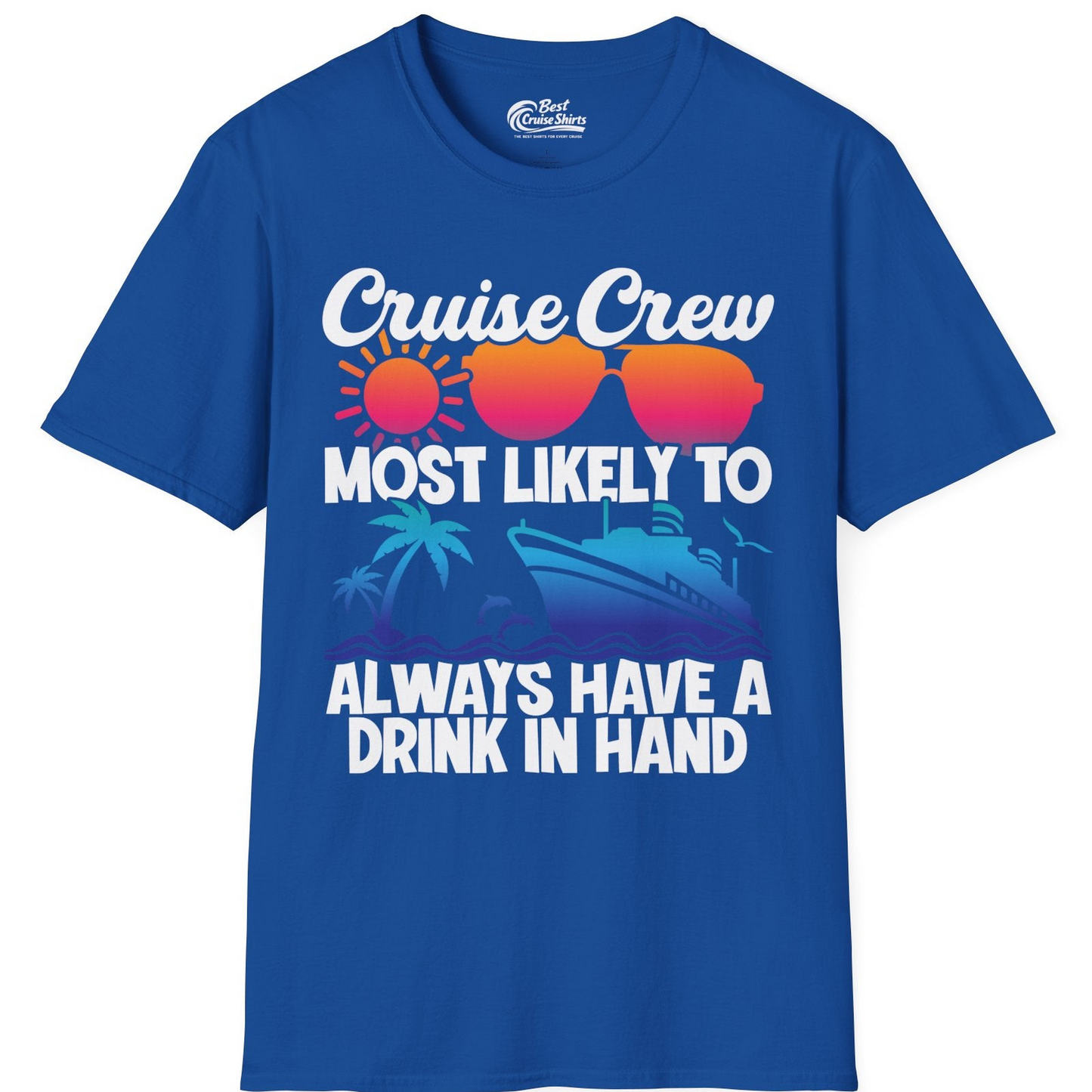 Cruise Crew Funny Drinking Tropical Sunset Ombre Party Shirt — T-Shirt T-Shirt – Royal – Best Cruise Shirts