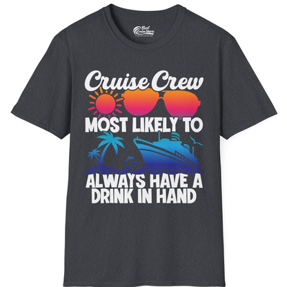 Cruise Crew Funny Drinking Tropical Sunset Ombre Party Shirt — T-Shirt T-Shirt – Dark Heather Grey – Best Cruise Shirts