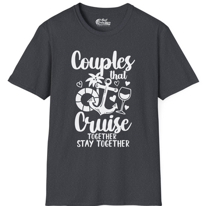 Couples Cruise Together Nautical Romantic Vacation Shirt Design — T-Shirt T-Shirt – Dark Heather Grey – Best Cruise Shirts