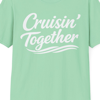 Cruisin Together Group Unity Shirt with Bold Script and Wave Design — T-Shirt T-Shirt – Mint Green – Best Cruise Shirts Close Up