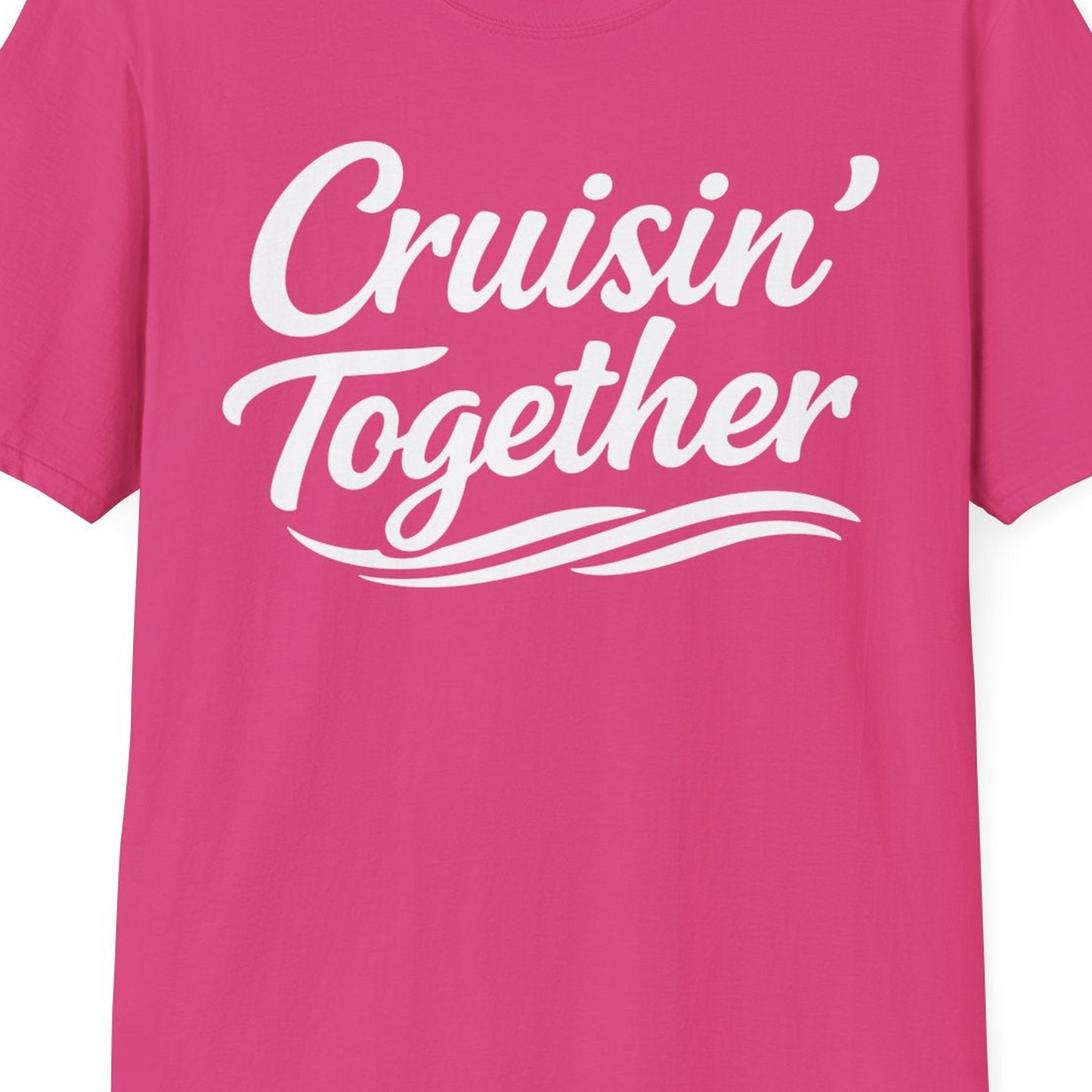 Cruisin Together Group Unity Shirt with Bold Script and Wave Design — T-Shirt T-Shirt – Heliconia – Best Cruise Shirts Close Up