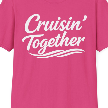 Cruisin Together Group Unity Shirt with Bold Script and Wave Design — T-Shirt T-Shirt – Heliconia – Best Cruise Shirts Close Up