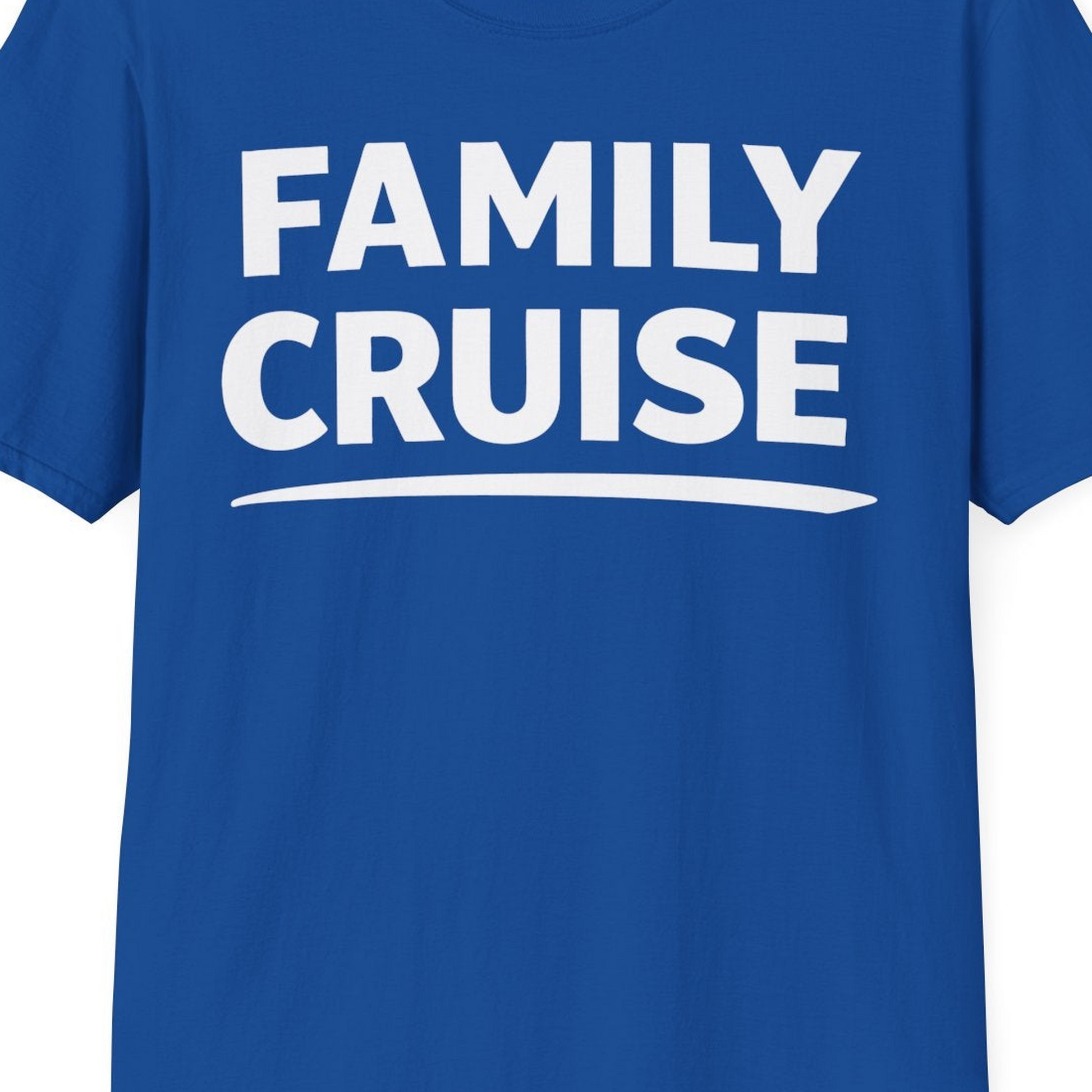 Family Cruise Celebration Bold Lettering Group Trip Shirt — T-Shirt T-Shirt – Royal – Best Cruise Shirts Close Up
