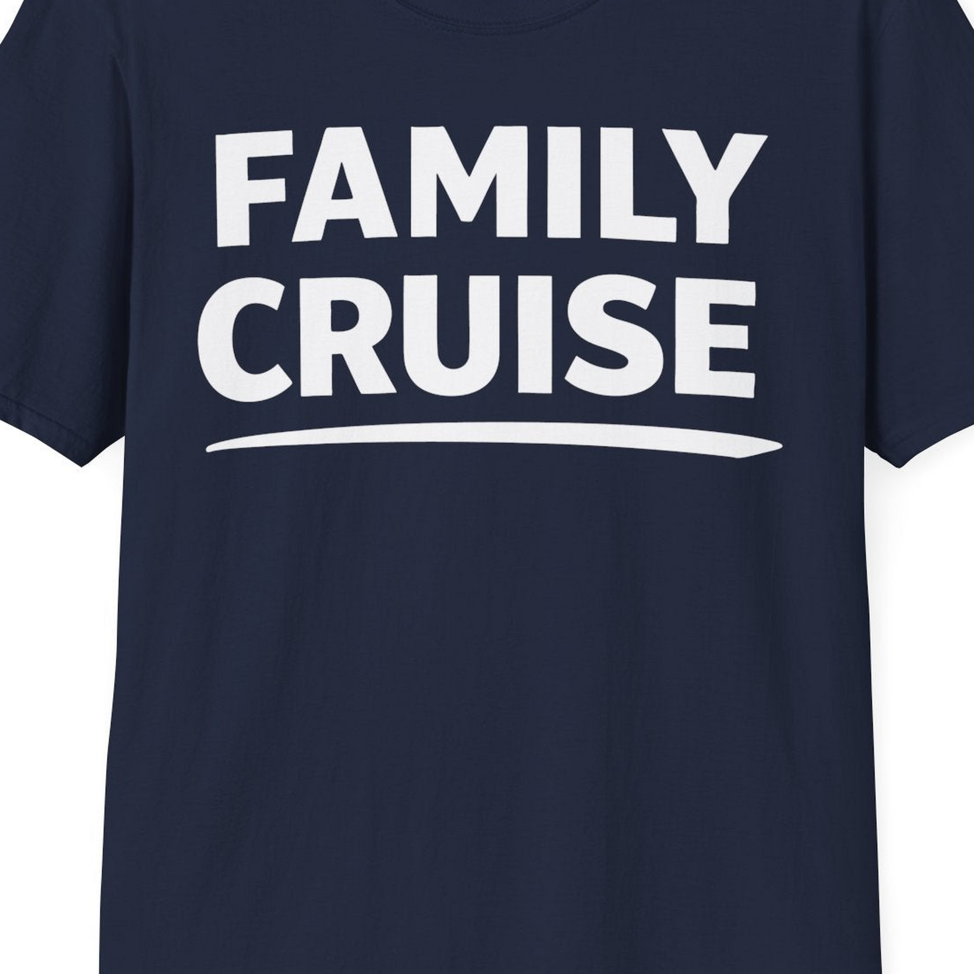 Family Cruise Celebration Bold Lettering Group Trip Shirt — T-Shirt T-Shirt – Navy – Best Cruise Shirts Close Up
