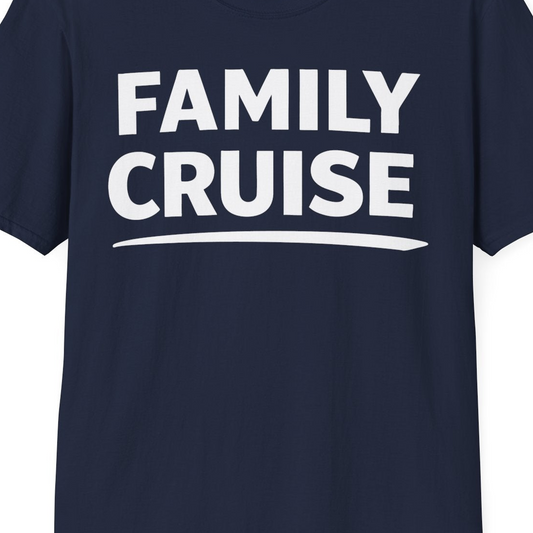 Family Cruise Celebration Bold Lettering Group Trip Shirt — T-Shirt T-Shirt – Navy – Best Cruise Shirts Close Up