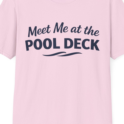 Meet Me At The Pool Deck Bold Fun Poolside Water Wave Shirt — T-Shirt T-Shirt – Light Pink – Best Cruise Shirts Close Up