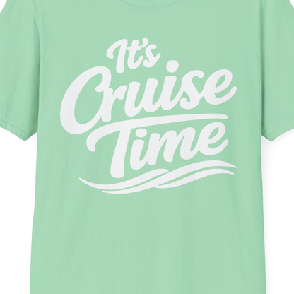 It’s Cruise Time Bold Nautical Wave Typography Cruise Shirt — T-Shirt T-Shirt – Mint Green – Best Cruise Shirts Close Up