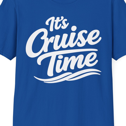 It’s Cruise Time Bold Nautical Wave Typography Cruise Shirt — T-Shirt T-Shirt – Royal – Best Cruise Shirts Close Up