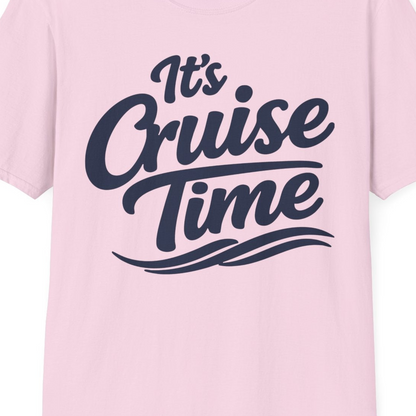 It’s Cruise Time Bold Nautical Wave Typography Cruise Shirt — T-Shirt T-Shirt – Light Pink – Best Cruise Shirts Close Up