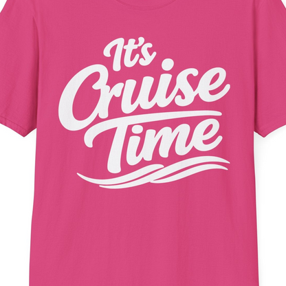 It’s Cruise Time Bold Nautical Wave Typography Cruise Shirt — T-Shirt T-Shirt – Heliconia – Best Cruise Shirts Close Up