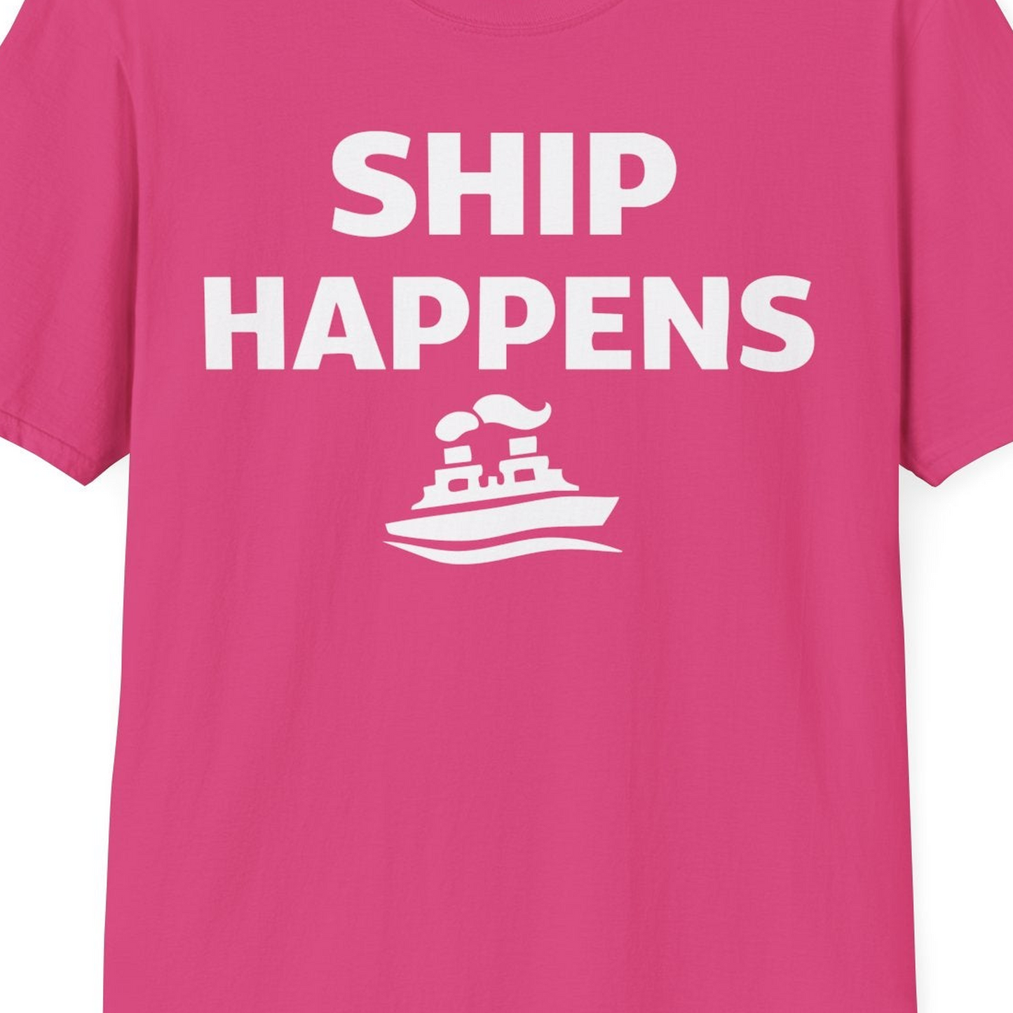 Ship Happens Shirt T-Shirt – Heliconia – Best Cruise Shirts Close Up
