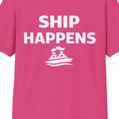 Ship Happens Shirt T-Shirt – Heliconia – Best Cruise Shirts Close Up