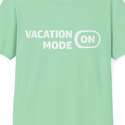 Vacation Mode On Minimalist Switch Graphic Funny Travel Shirt — T-Shirt T-Shirt – Mint Green – Best Cruise Shirts Close Up