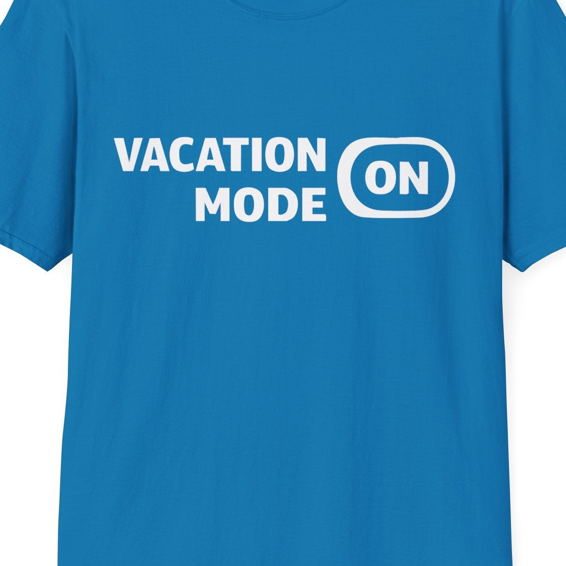 Vacation Mode On Minimalist Switch Graphic Funny Travel Shirt — T-Shirt T-Shirt – Sapphire – Best Cruise Shirts Close Up