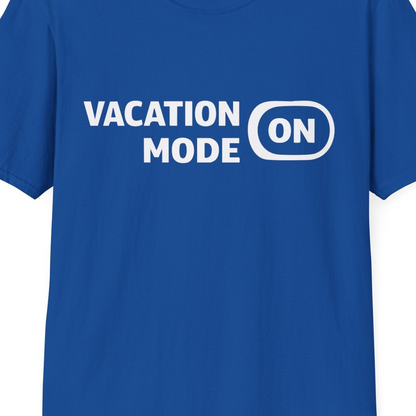 Vacation Mode On Minimalist Switch Graphic Funny Travel Shirt — T-Shirt T-Shirt – Royal – Best Cruise Shirts Close Up