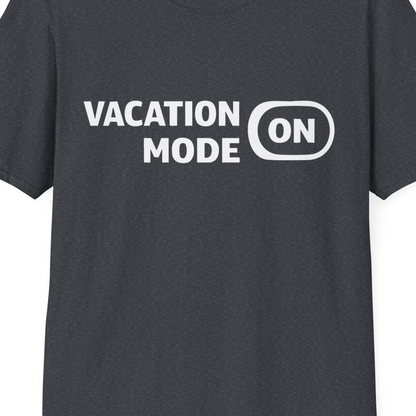 Vacation Mode On Minimalist Switch Graphic Funny Travel Shirt — T-Shirt T-Shirt – Dark Heather Grey – Best Cruise Shirts Close Up