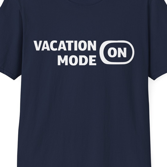 Vacation Mode On Minimalist Switch Graphic Funny Travel Shirt — T-Shirt T-Shirt – Navy – Best Cruise Shirts Close Up