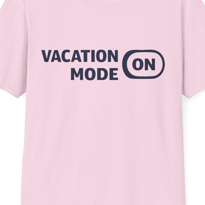 Vacation Mode On Minimalist Switch Graphic Funny Travel Shirt — T-Shirt T-Shirt – Light Pink – Best Cruise Shirts Close Up