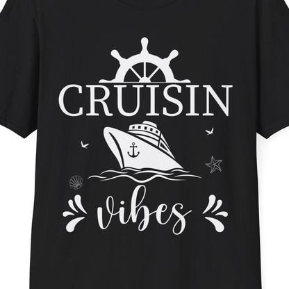 Cruisin Vibes Nautical Ocean Adventure Shirt T-Shirt – Black – Best Cruise Shirts Close Up