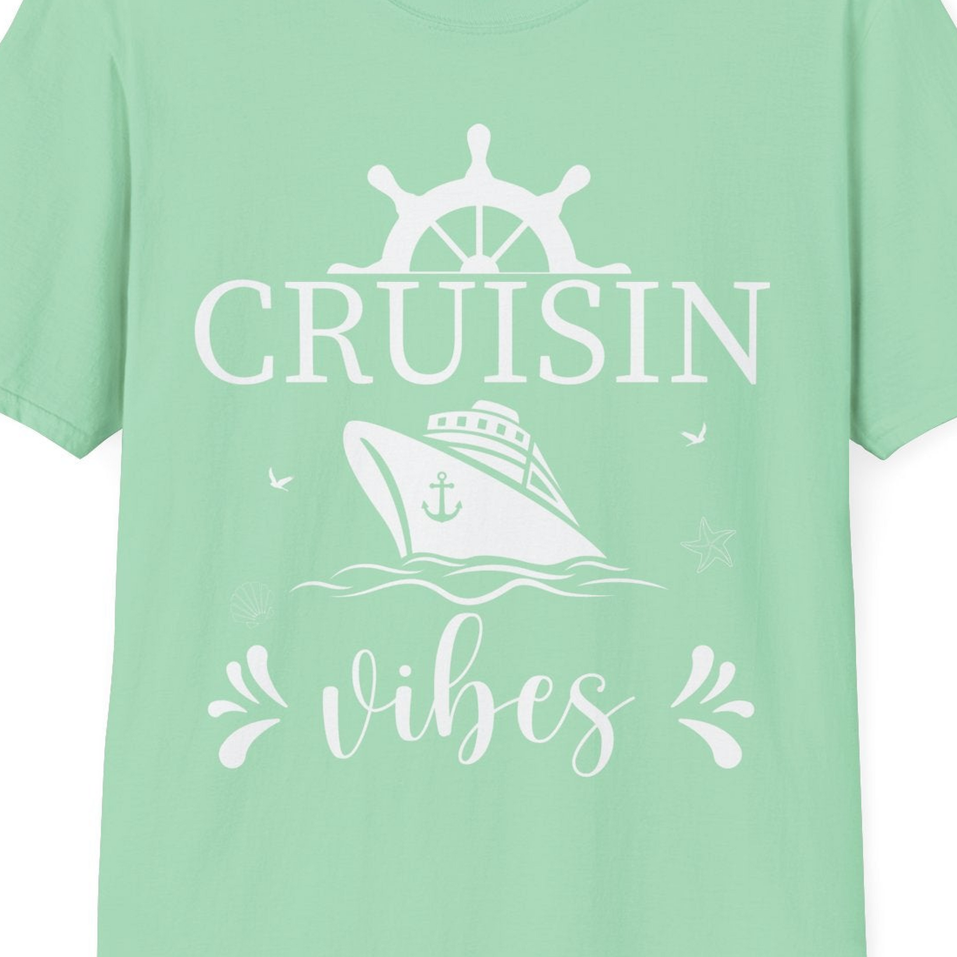 Cruisin Vibes Nautical Ocean Adventure Shirt T-Shirt – Mint Green – Best Cruise Shirts Close Up