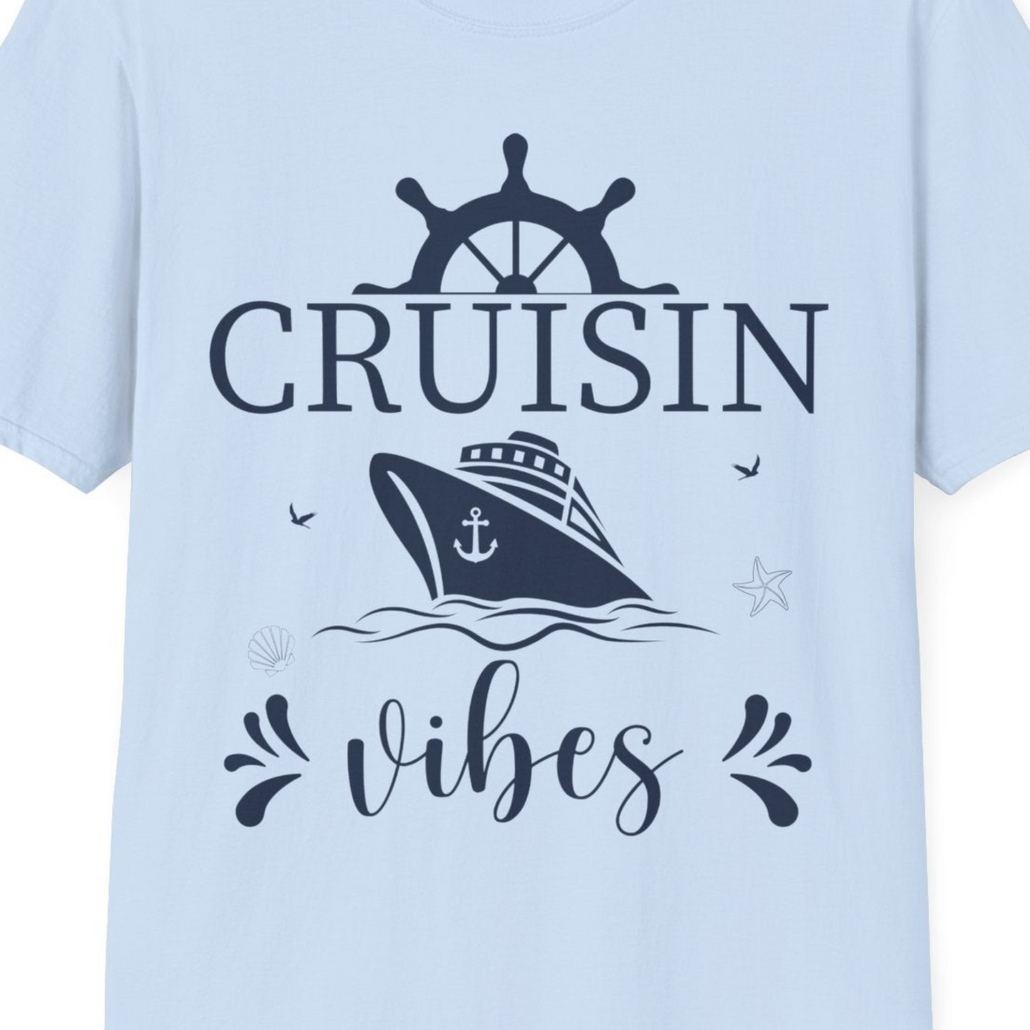 Cruisin Vibes Nautical Ocean Adventure Shirt T-Shirt – Light Blue – Best Cruise Shirts Close Up