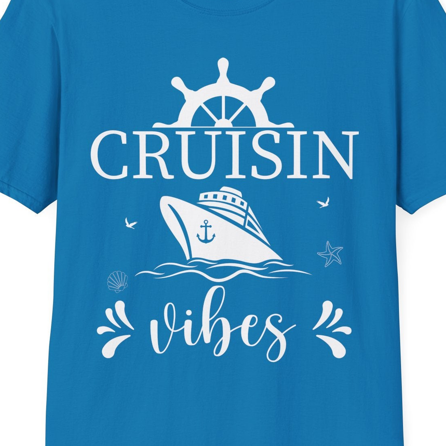 Cruisin Vibes Nautical Ocean Adventure Shirt T-Shirt – Sapphire – Best Cruise Shirts Close Up