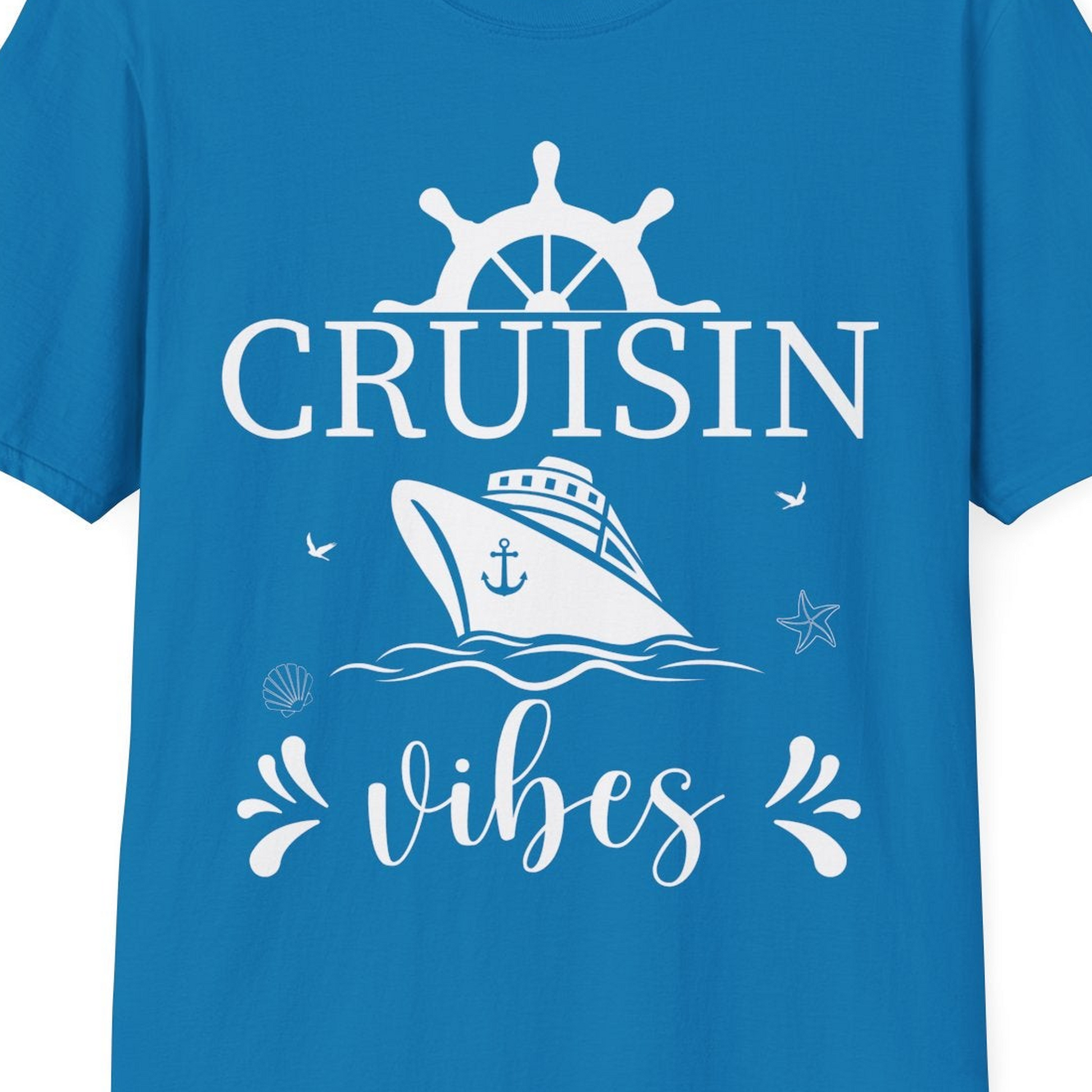 Cruisin Vibes Nautical Ocean Adventure Shirt T-Shirt – Sapphire – Best Cruise Shirts Close Up