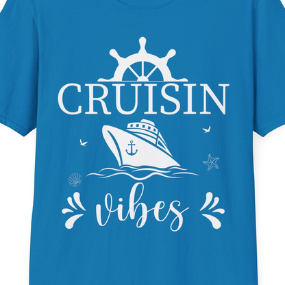 Cruisin Vibes Nautical Ocean Adventure Shirt T-Shirt – Sapphire – Best Cruise Shirts Close Up