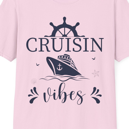 Cruisin Vibes Nautical Ocean Adventure Shirt T-Shirt – Light Pink – Best Cruise Shirts Close Up