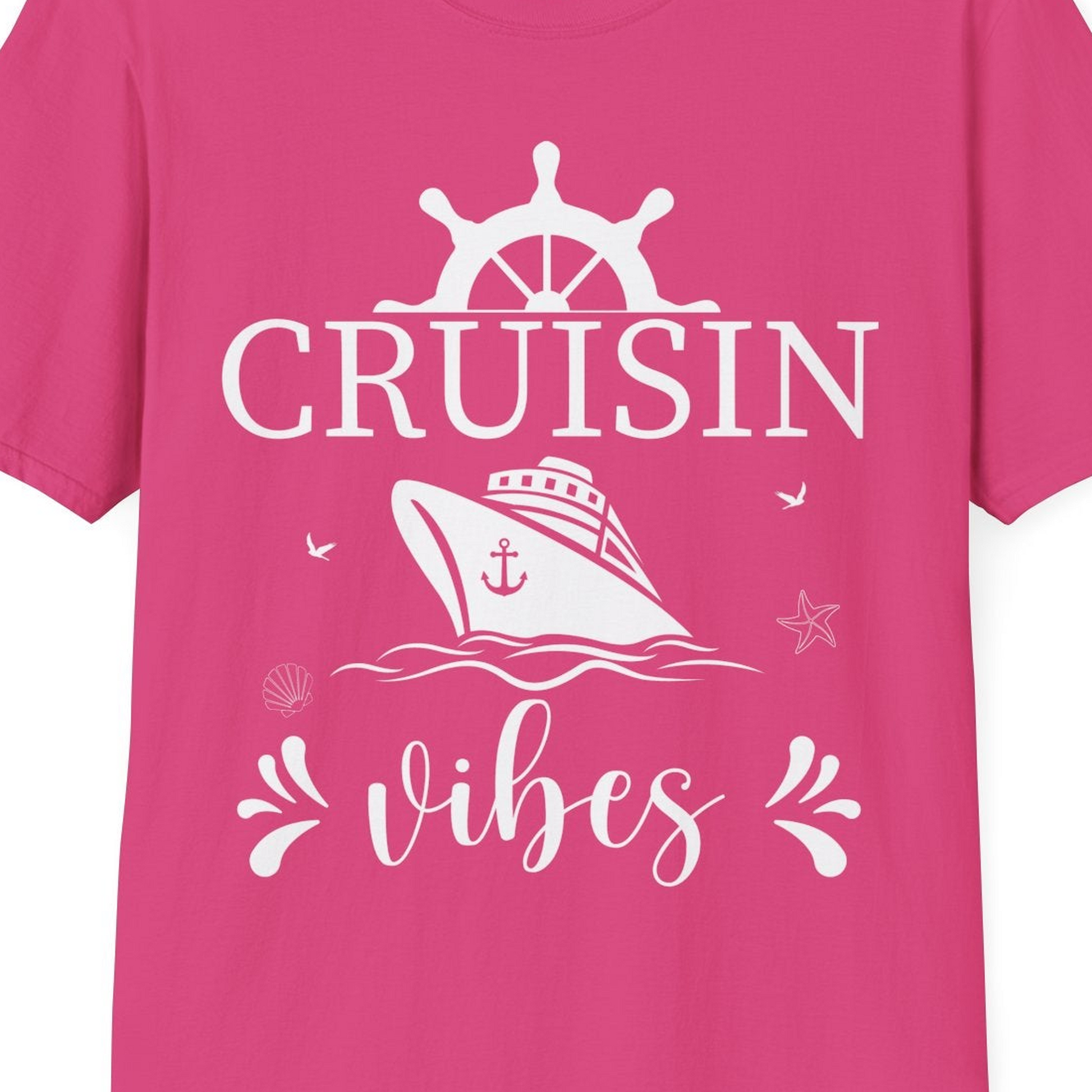 Cruisin Vibes Nautical Ocean Adventure Shirt T-Shirt – Heliconia – Best Cruise Shirts Close Up