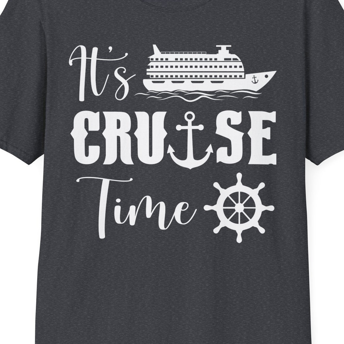 It’s Cruise Time Shirt T-Shirt – Dark Heather Grey – Best Cruise Shirts Close Up