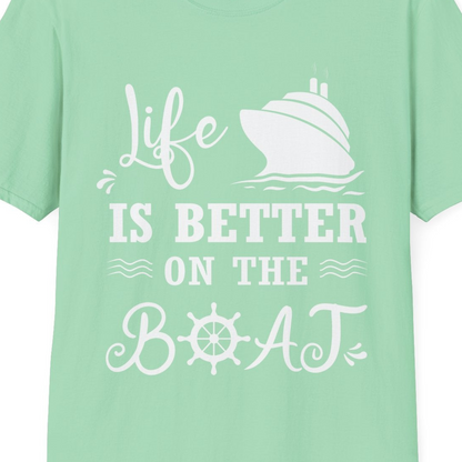 Life Is Better On The Boat Nautical Cruise Ship Shirt — T-Shirt T-Shirt – Mint Green – Best Cruise Shirts Close Up