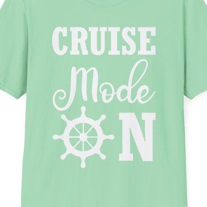 Cruise Mode On Shirt With Nautical Wheel Bold Vacation Design — T-Shirt T-Shirt – Mint Green – Best Cruise Shirts Close Up