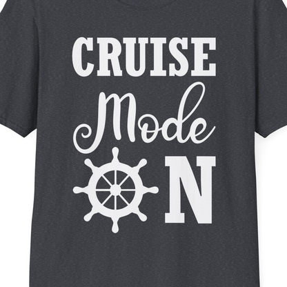 Cruise Mode On Shirt With Nautical Wheel Bold Vacation Design — T-Shirt T-Shirt – Dark Heather Grey – Best Cruise Shirts Close Up
