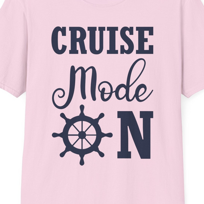 Cruise Mode On Shirt With Nautical Wheel Bold Vacation Design — T-Shirt T-Shirt – Light Pink – Best Cruise Shirts Close Up