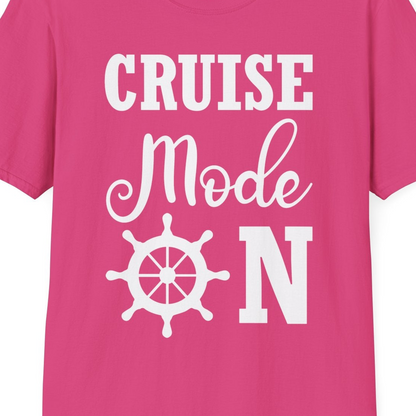 Cruise Mode On Shirt With Nautical Wheel Bold Vacation Design — T-Shirt T-Shirt – Heliconia – Best Cruise Shirts Close Up