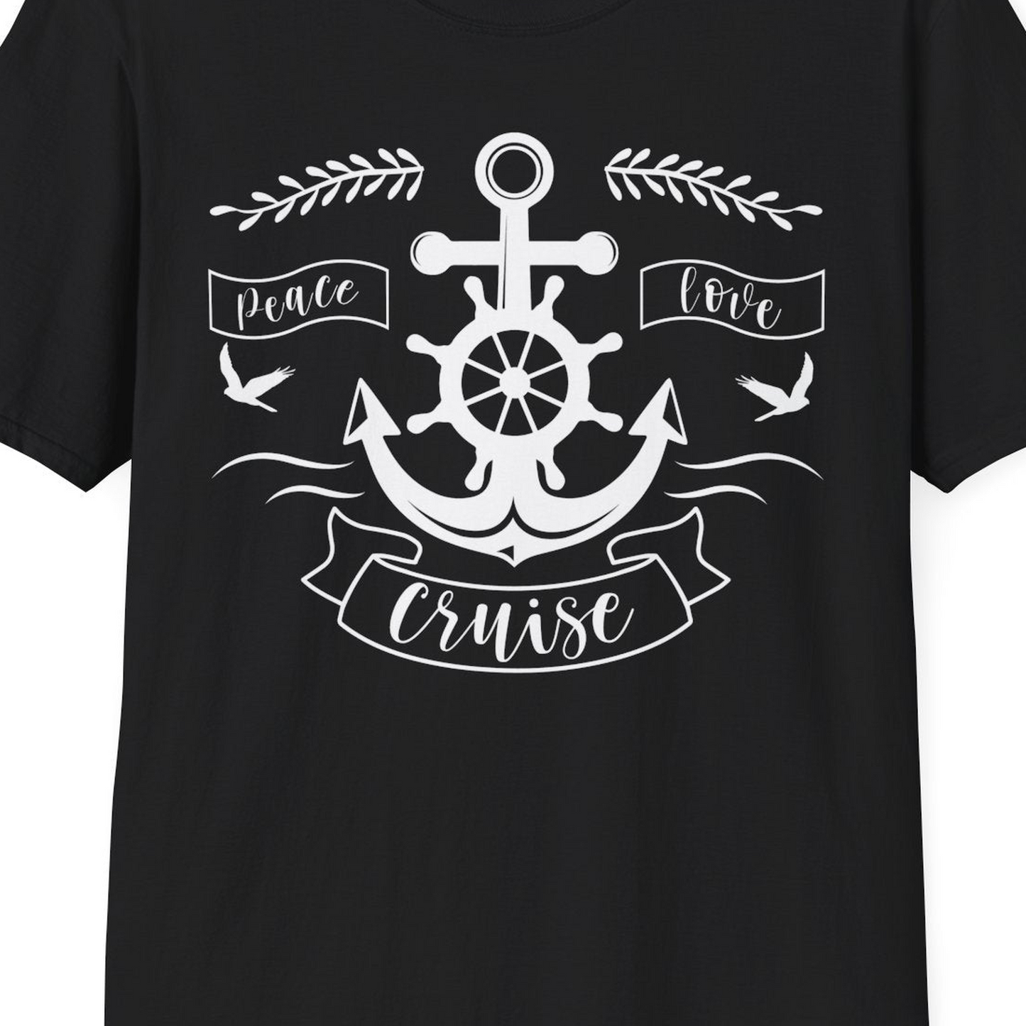 Peace Love Cruise Shirt T-Shirt – Black – Best Cruise Shirts Close Up