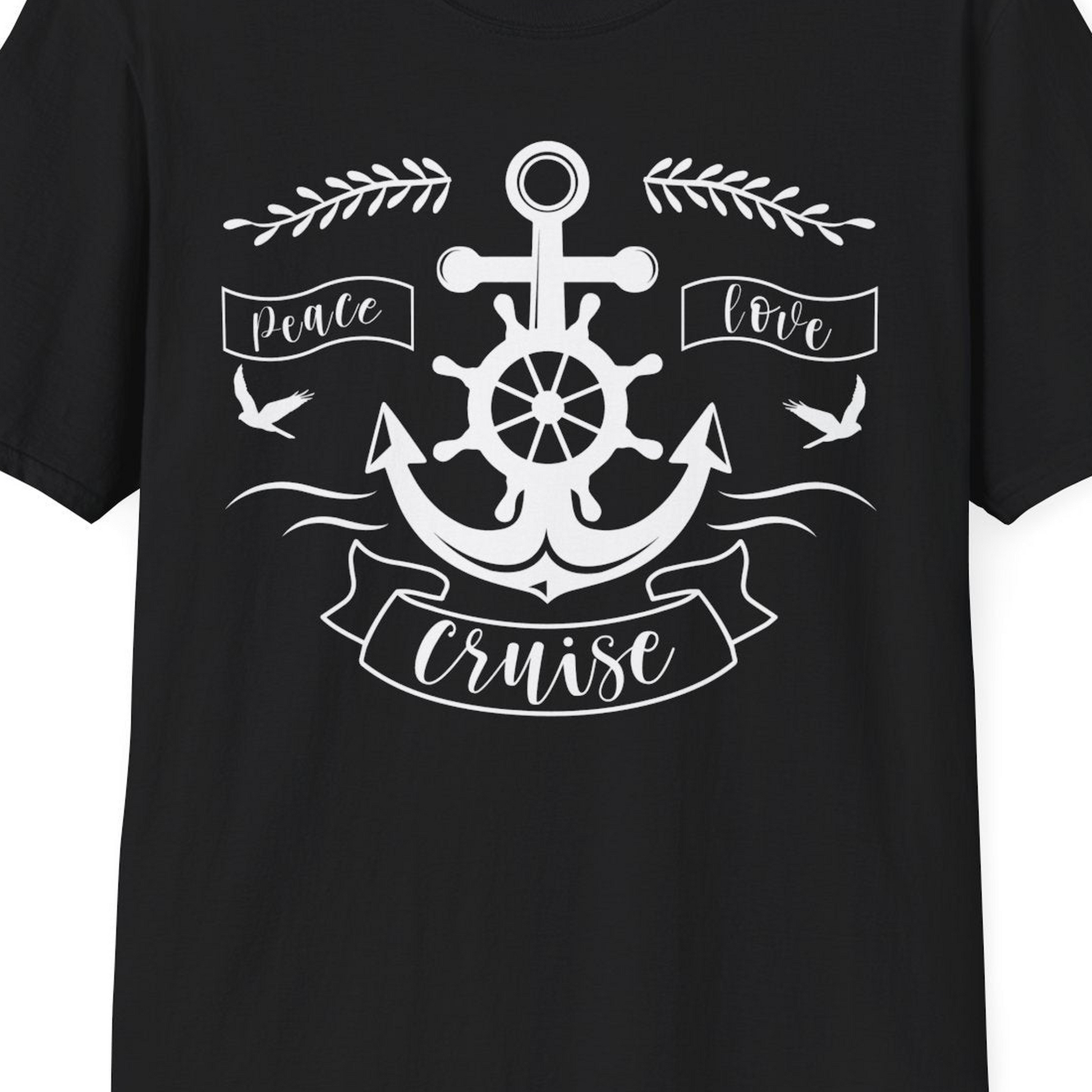 Peace Love Cruise Shirt T-Shirt – Black – Best Cruise Shirts Close Up