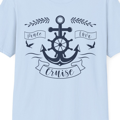 Peace Love Cruise Shirt T-Shirt – Light Blue – Best Cruise Shirts Close Up