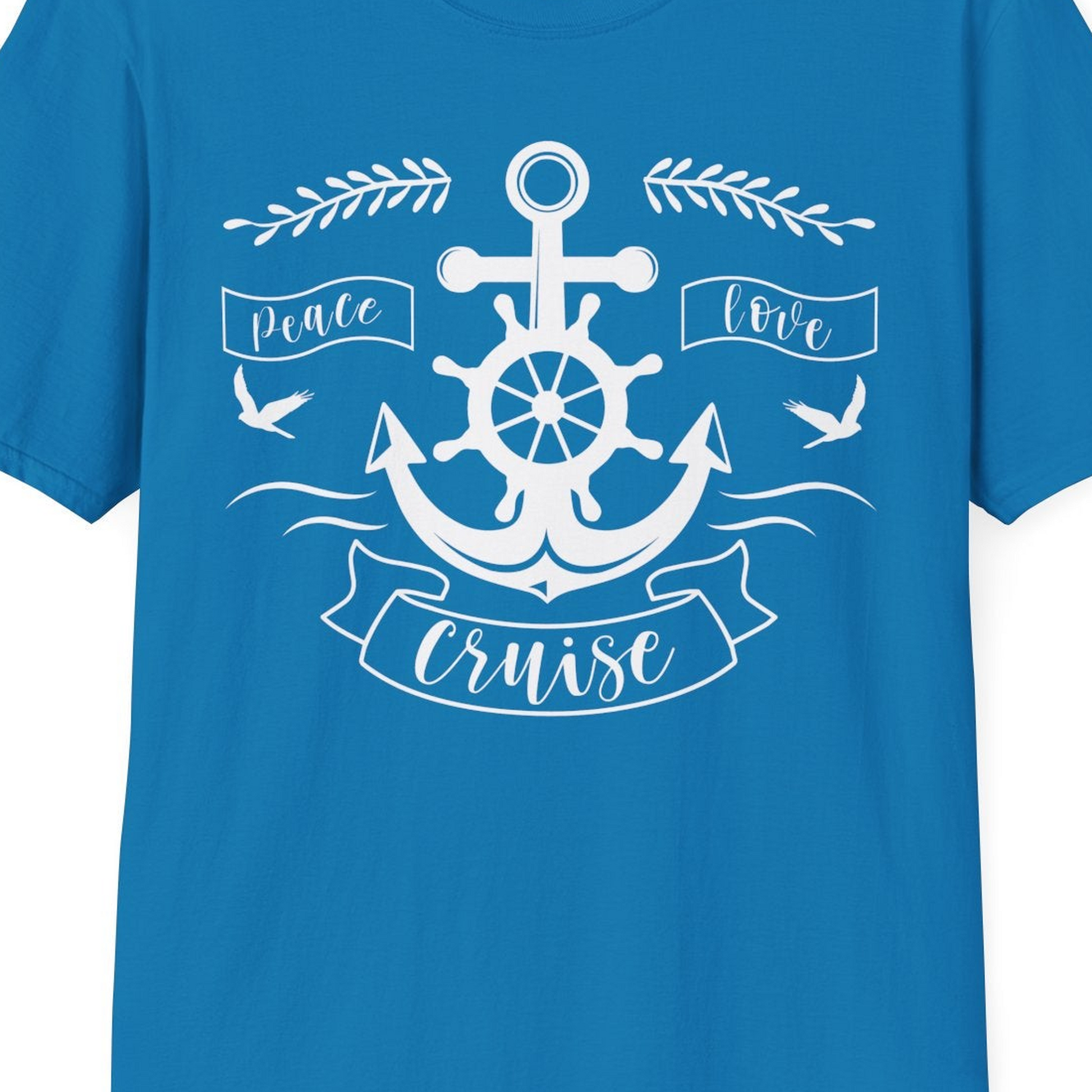 Peace Love Cruise Shirt T-Shirt – Sapphire – Best Cruise Shirts Close Up
