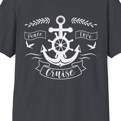 Peace Love Cruise Shirt T-Shirt – Dark Heather Grey – Best Cruise Shirts Close Up