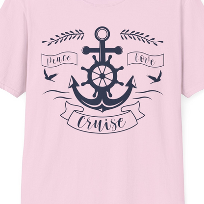 Peace Love Cruise Shirt T-Shirt – Light Pink – Best Cruise Shirts Close Up
